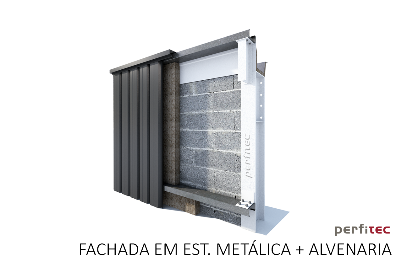 FACHADA EM EST. METÁLICA + ALVENARIA